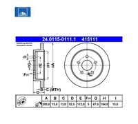Lot de 2 Disques de frein ATE 24.0115-0111.1 MERCEDES-BENZ 163 421 01 12