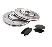 Lot de 2 disques de frein sport fraisage et perçage avec plaquettes de frein compatibles avec Renault Master II CHASSIS/PLATFORM ED/HD/UD 1998 1999 2000 - Essieu arrière - Ventilé - 1738-305,2 mm