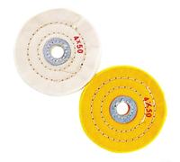 Lot de 2 disques de polissage de 10,2 cm pour meuleuse d'établi, tampons de polissage en flanelle de 16 mm pour métal, bijoux, acier inoxydable, bois, plastique, céramique, verre, blanc/jaune
