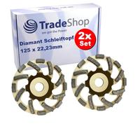 Lot de 2 disques de ponçage diamantés professionnels Trade-Shop Turbo Segment - 125 x 22,2 mm - Compatible avec meuleuse d'angle DeWalt Eibenstock Hilti Flex Collomix