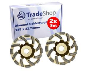 Lot de 2 disques de ponçage diamantés professionnels Trade-Shop Turbo Segment - 125 x 22,2 mm - Compatible avec meuleuse d'angle DeWalt Eibenstock Hilti Flex Collomix