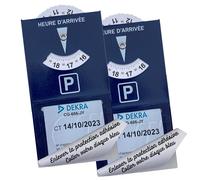 Lot de 2 Disques de Stationnement Adhésif pour Zone Bleue | Format 2 en 1 | Porte Vignette Contrôle Technique | Disque Horodateur | Matière Anti UV ☼| Dimensions 12,5 X 7 cm | Marque Française ©