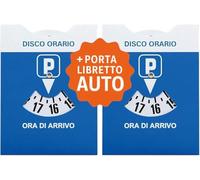 Lot de 2 disques horaires de voiture MAXI + porte-documents de voiture en plastique bleu + enveloppe de protection en PVC - 15 x 12 cm - Wellness en Linea - Parkimètre disque horaire italien pour