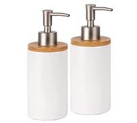 Lot de 2 Distributeur de Savon en Céramique de 500 ML avec Pompe en Métal, Distributeur Gel Douche, Distributeur Liquide Vaisselle Cuisine et Salle de Bain (Blanc)