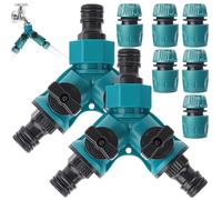 Lot de 2 distributeurs 2 voies : tuyau d'arrosage distributeur d'eau, distributeur en Y avec vanne d'arrêt et 6 raccords de conduite d'eau, répartiteur de robinet pour horticulture, floriculture,