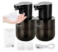 Lot de 2 Distributeurs Automatiques de Savon Mousse Noirs, 400 ML | Capteur Infrarouge Sans Contact, 4 Niveaux, Recharge USB-C et Étanchéité IPX5 pour Cuisine et Salle de Bain