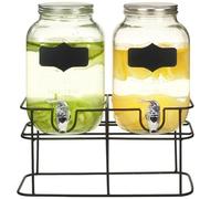 Lot de 2 distributeurs de boissons en verre de 4 l avec support : distributeur de boissons avec robinet pour jus glacés, eau, boissons faites maison, fêtes, mariages
