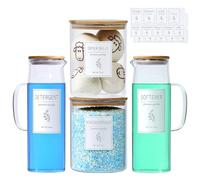 Lot de 2 distributeurs de détergent à lessive en verre - 2 récipients en borosilicate de 127 ml et 2 x 270 oz avec couvercles en bambou, poignée et étiquettes, stocke la poudre, les dosettes de linge,