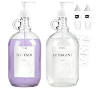 Lot de 2 distributeurs de détergent à lessive liquide en verre pour buanderie (1,8 l chacun), bouteilles de détergent à lessive avec distributeur à pompe - Comprend des étiquettes, un entonnoir, une
