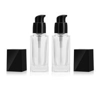 Lot de 2 distributeurs de Lotion à Pompe en Verre Transparent avec Couvercle Noir Rechargeable pour Fond de Teint Maquillage cosmétique Lotion Essence sérum émulsion 30ml