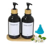 Lot de 2 distributeurs de savon, 500 ml, avec plateau et étiquettes étanches, pour shampoing, lotion, distributeur de savon pour la salle de bain et la cuisine