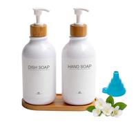 Lot de 2 distributeurs de savon, 500 ml, avec plateau et étiquettes étanches, pour shampoing, lotion, distributeur de savon pour la salle de bain et la cuisine