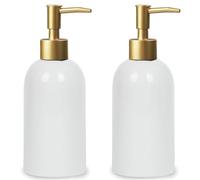 Lot de 2 distributeurs de savon en céramique blanc avec pompe dorée, design simple, distributeur de savon liquide rechargeable pour les mains, cuisine, salle de bain, toilettes