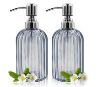 Lot de 2 distributeurs de Savon en Verre de 414 ML avec Pompe en Acier Inoxydable antirouille, Distributeur de Pot Manuel de qualité supérieure pour Salle de Bain, Cuisine, comptoir (Gris)