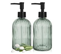 Lot de 2 distributeurs de Savon en Verre Transparent avec Pompe, sans BPA, Rechargeable, antidérapant, pour shampooing, Gel Douche, Salle de Bain, comptoir, Cuisine, buanderie, hôtel