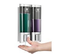Lot de 2 distributeurs de savon manuels à fixer au mur pour toilettes, salle de bain, hôtel, cuisine - 12,7 cm x 6,2 cm x 20 cm - Argenté