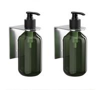 Lot de 2 distributeurs de savon manuels à pompe à fixation murale pour shampooing, gel douche, soins du corps avec support solide (argenté)