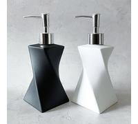 Lot de 2 distributeurs de Savon Modernes Blancs et Noirs avec Pompe argentée pour Salle de Bain et Cuisine, Style Art Contemporain, Finition Mate, antirouille, 250 ML