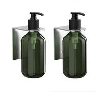 Lot de 2 distributeurs de savon muraux de 300 ml - Support multi-usage pour shampooing, après-shampooing, lotion et gel douche - Plastique vert et argenté - Recharge en acier inoxydable - Installation