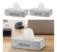 Lot de 2 distributeurs de serviettes - 25 x 13 x 6 cm - En feutre gris clair - Avec inscription « Für Schniefnäschen » - Boîte d'urgence (1 x lot de 2 distributeurs de mouchoirs gris clair)
