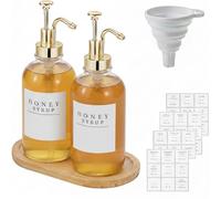 Lot de 2 distributeurs de sirop de café, sirop monin, distributeur de pompe à sirop de café avec pompe dorée, pompe, étiquettes, entonnoir, palette, 16,9 oz 500 ml, pour organiser le café et le bar