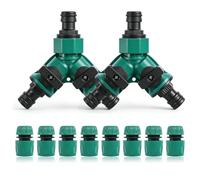 Lot de 2 distributeurs d'eau à 2 voies de 3/4", 8 raccords de tuyau 1/2" | Distributeur d'eau avec vanne, répartiteur en Y, tuyau d'entrée pour aménagement paysager, horticulture, floriculture