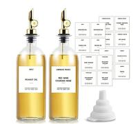 Lot de 2 distributeurs d'huile d'olive pour cuisine, lot de 2 distributeurs d'huile et de vinaigre avec bec verseur lesté, distributeur de sirop de café en verre avec étiquette étanche, 40 entonnoirs