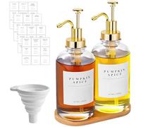 Lot de 2 Distributeurs Sirop Café, avec Pompes Dorée, Palette, Entonnoir, 36 Étiquettes, 500ml Bouteilles Sirop Verre, Distributeur Liquide, Bouteille Huile Vinaigre, Accessoires Café pour Bar