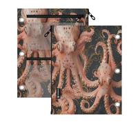 Lot de 2 dossiers à 3 anneaux octopodes Kraken Or rose 28 x 22 cm | Classeur à crayons lisse avec fermeture éclair transparente pour bureau, fournitures scolaires, cosmétiques