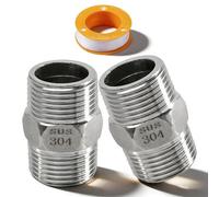 Lot de 2 doubles en acier inoxydable 304 G1 1/2", adaptateur de rallonge, filetage extérieur 1 1/2", hexagonaux en acier inoxydable, double filetage pour la conversion de raccords de