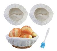 Lot de 2 doublures en lin pour panier de fermentation à pain, tissu d'épreuve, housse de panier en rotin naturel, avec 1 brosse en silicone bleue(Panier non inclus)