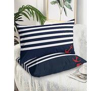 Lot de 2 Douceur Housse de Coussins Ancre Nautique Été Océan Côtier Bleu Blanc Rayé Décoratif Taie d'oreiller 40X60cm Couverture de Coussin, Décor, Canapé, Maison