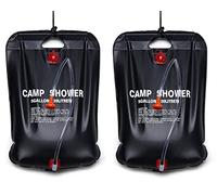 Lot de 2 douches de camping 20 litres | Douche d'extérieur portable | Douche solaire pour campeurs et amoureux de la nature | 2 x douche de voyage - Douche de jardin | Sac d'eau avec pommeau de douche