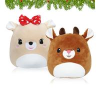 Lot de 2 doudous de Noël, 20 cm, en peluche, renne de Noël, poupée en peluche, doudou rembourré, cadeau de Noël pour enfants