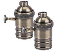 Lot de 2 douilles de lampe vintage en aluminium : 220V E27 douille bronze avec interrupteur rotatif, adaptateur de suspension pour plafonnier ampoule LED décoration rétro accessoires de scène bar