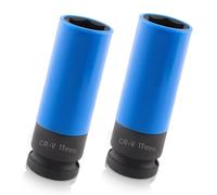 Lot de 2 douilles de visseuse à percussion - 17 douilles - 1/2" - Jeu de douilles - Protection des jantes - Pour changement de roue - Bleu