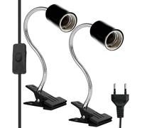 Lot de 2 douilles E27 avec clip - Lampe à pince E27 réglable à 360° - Avec interrupteur et prise pour animaux - Lampe de table - Plante de croissance (sans ampoule)