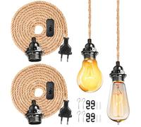 Lot de 2 douilles E27 câble 4,5 m torsadé culot E27 torsadé lampe suspendue vintage interrupteur câble chanvre salle à manger maison loft