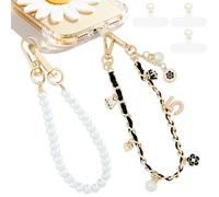 Lot de 2 dragonnes de téléphone avec languette d'attache, double cordon de poignet anti-perle, breloques amovibles en métal pour sac, porte-clés, décoration d'appareil photo (cuir noir)