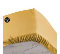 Lot de 2 Drap housse 100% percale ultra doux 160 x 200 cm 78 fils bonnet 30 cm Jaune
