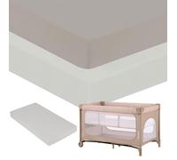 Lot de 2 Drap housse bambou pour lit bébé - LIONELO - 60x120 - Lit parapluie - Universelle - Beige / Blanc