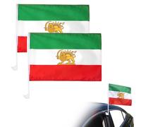 Lot de 2 Drapeau Iran Lion Soleil pour Voiture Petit Drapeau Iranien Drapeau Perse pour Berline, SUV, Camion, MPV (A)