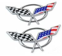 Lot de 2 drapeaux avant et arrière croisés pour Corvette C5 1997-2004 19207384 19207385 (drapeau américain, chromé)