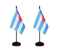 Lot de 2 drapeaux cubains de luxe Cuba - Petits drapeaux de table cubaine miniatures avec mât solide, base noire et dessus en lance