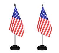 Lot de 2 drapeaux de bureau américains de luxe avec mât solide, base noire et dessus en lance
