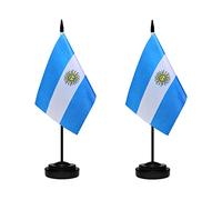 Lot de 2 drapeaux de bureau argentins de luxe avec mât solide, base noire et dessus en lance