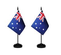 Lot de 2 drapeaux de bureau australiens de luxe avec mât solide, base noire et dessus en lance