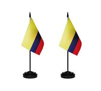 Lot de 2 drapeaux de bureau Colombie de luxe avec mât solide, base noire et dessus en lance