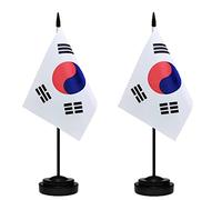 Lot de 2 drapeaux de bureau de luxe Corée du Sud avec mât solide, base noire et dessus en lance