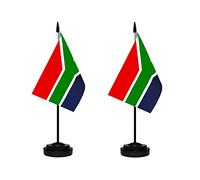 Lot de 2 drapeaux de bureau de luxe pour l'Afrique du Sud avec mât solide, base noire et dessus en lance